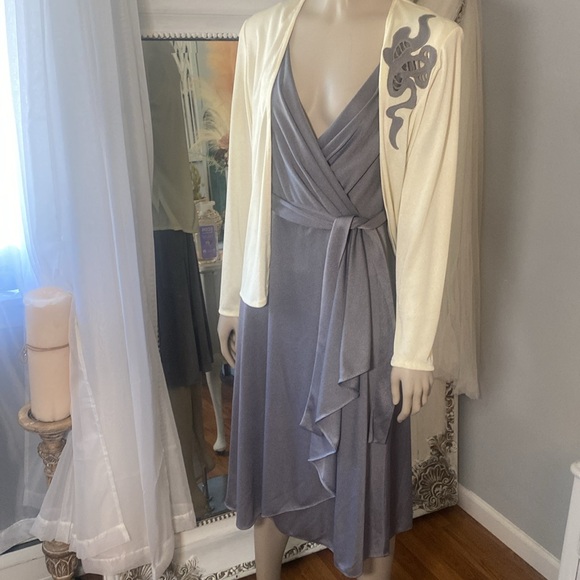 Sleek sexy shimmery 70s vintage wrap dress and cardigan Saks Fifth ave Chicago - Picture 4 of 6